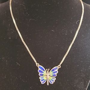 Vintage Sterling Enamel Butterfly Necklace